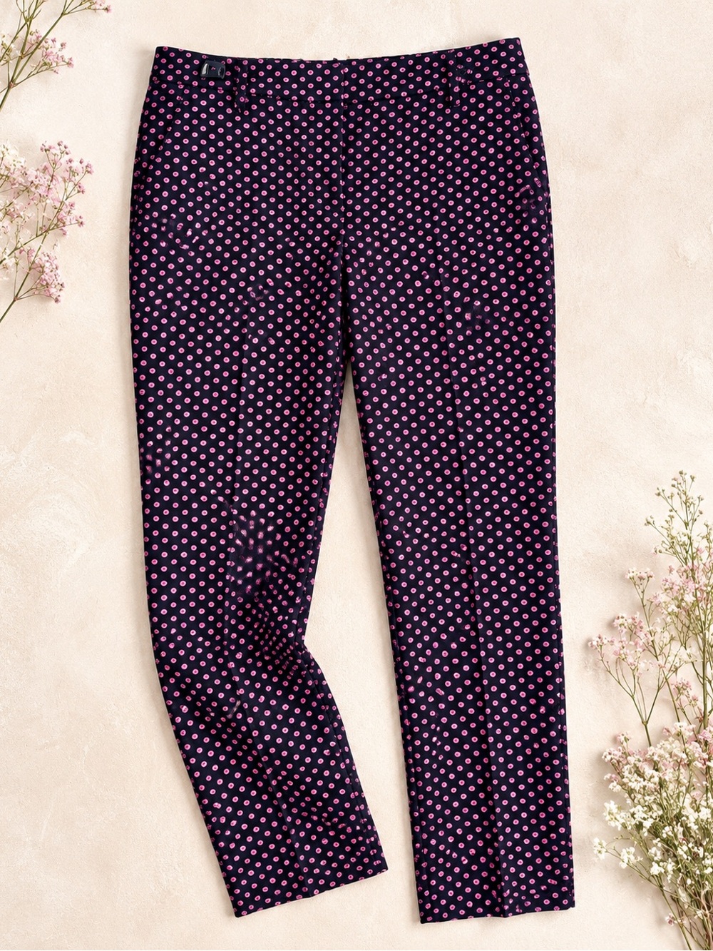 J.Crew Skimmer Pants Navy Pink Patterned Ankle Cropped Size 8